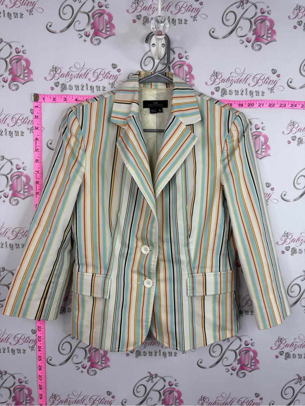 ID COLLECTION blazer Striped Cotton Blend Blazer in Cream and Multi-Stripe